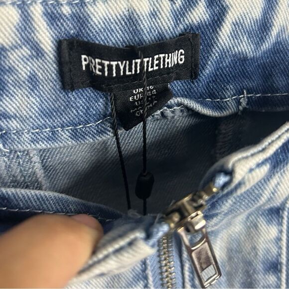 PLT PrettyLittleThing Acid Wash Seam Detail Corset Waist Jeans Size 12 - Picture 5 of 10